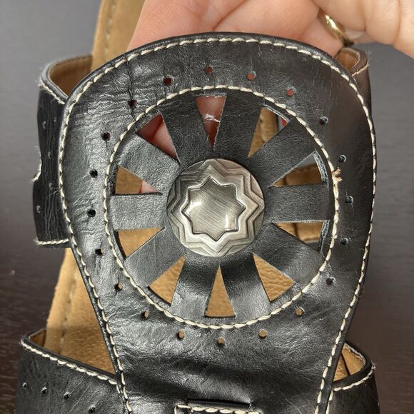 Natural Soul by Naturalizer Sandals 9.5 M Black Comfort Shoes Boho Medallion - Picture 2 of 11